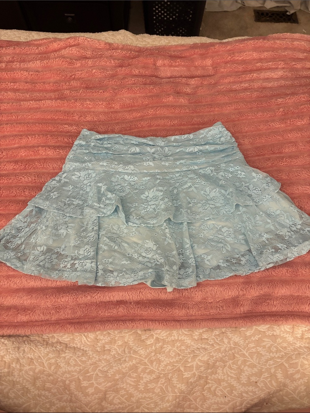 Light Blue Lace Ruffle Mini Skort - Women